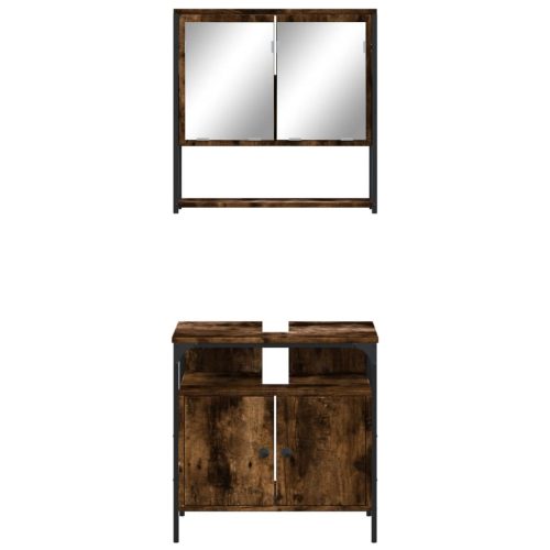  2 részes füstös tölgy színű szerelt fa fürdőszobai bútorszett