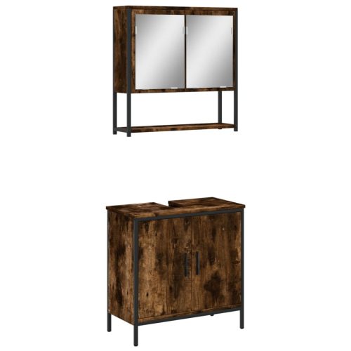  2 részes füstös tölgy színű szerelt fa fürdőszobai bútorszett