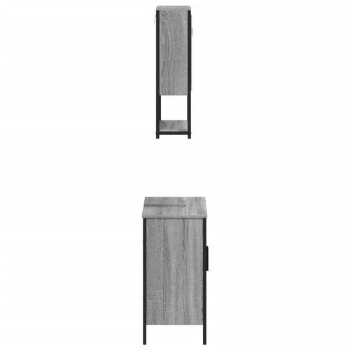  2 részes szürke sonoma színű szerelt fa fürdőszobai bútorszett