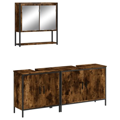  3 részes füstös tölgy színű szerelt fa fürdőszobai bútorszett