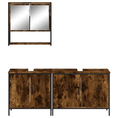  3 részes füstös tölgy színű szerelt fa fürdőszobai bútorszett