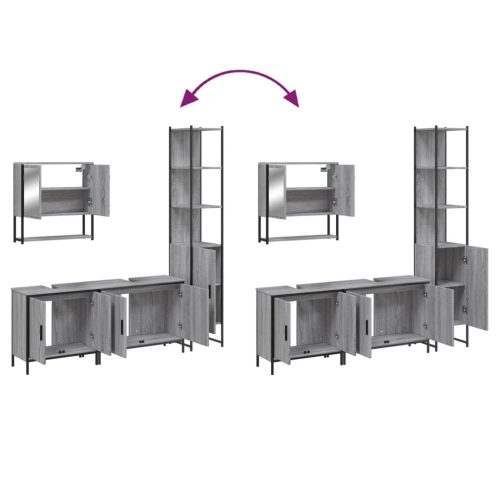  4 részes szürke sonoma színű szerelt fa fürdőszobai bútorszett