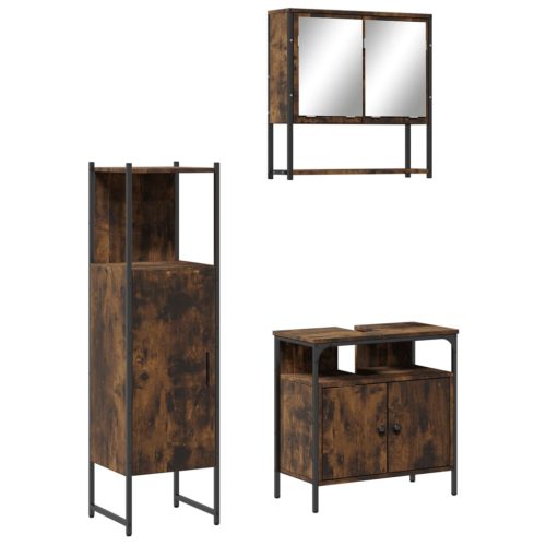  3 részes füstös tölgy színű szerelt fa fürdőszobai bútorszett