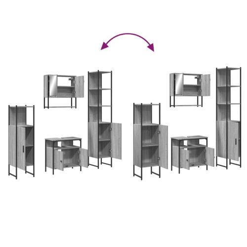  4 részes szürke sonoma színű szerelt fa fürdőszobai bútorszett