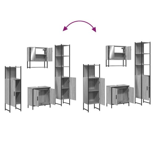  4 részes szürke sonoma színű szerelt fa fürdőszobai bútorszett