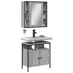    2 részes szürke sonoma színű szerelt fa fürdőszobai bútorszett