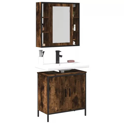  2 részes füstös tölgy színű szerelt fa fürdőszobai bútorszett