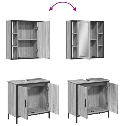  2 részes szürke sonoma színű szerelt fa fürdőszobai bútorszett