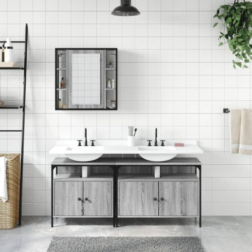  3 részes szürke sonoma szerelt fa fürdőszoba szekrényszett