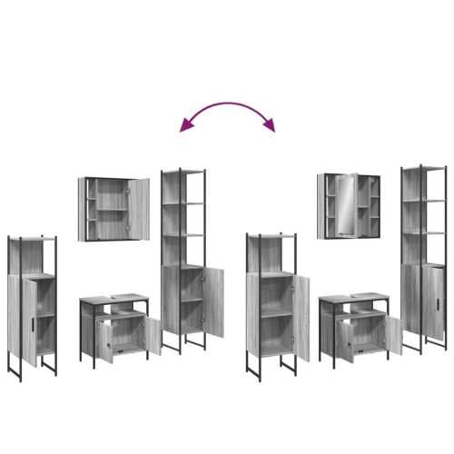 4 részes szürke sonoma szerelt fa fürdőszoba szekrényszett