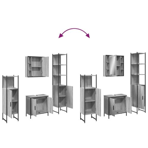  4 részes szürke sonoma szerelt fa fürdőszoba szekrényszett