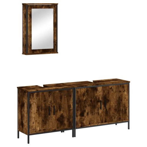  3 részes füstös tölgy színű szerelt fa fürdőszobai bútorszett