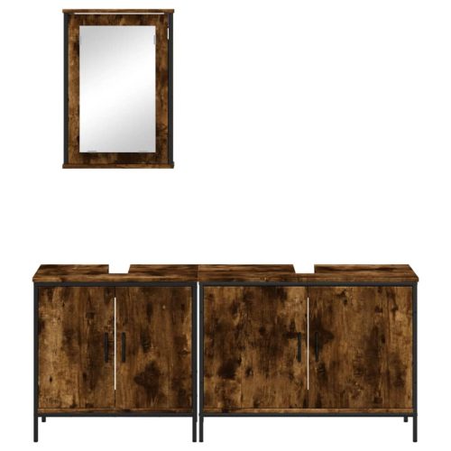  3 részes füstös tölgy színű szerelt fa fürdőszobai bútorszett