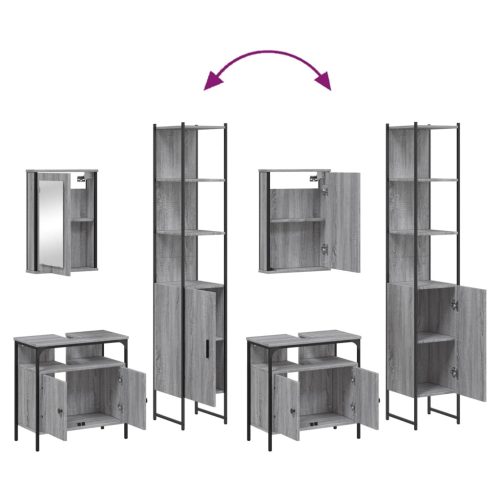  3 részes szürke sonoma színű szerelt fa fürdőszobai bútorszett