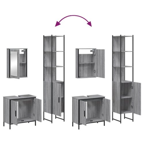  3 részes szürke sonoma színű szerelt fa fürdőszobai bútorszett