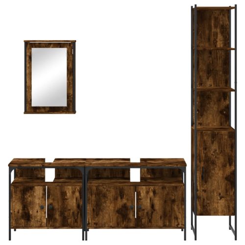  4 részes füstös tölgy színű szerelt fa fürdőszobai bútorszett