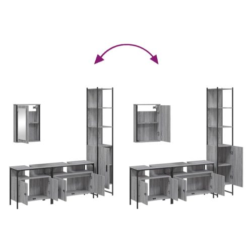  4 részes szürke sonoma színű szerelt fa fürdőszobai bútorszett