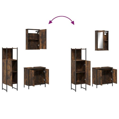  3 részes füstös tölgy színű szerelt fa fürdőszobai bútorszett