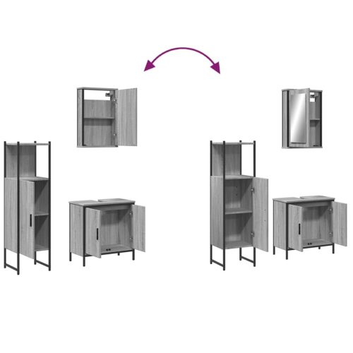  3 részes szürke sonoma színű szerelt fa fürdőszobai bútorszett