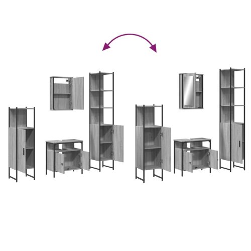  4 részes szürke sonoma színű szerelt fa fürdőszobai bútorszett