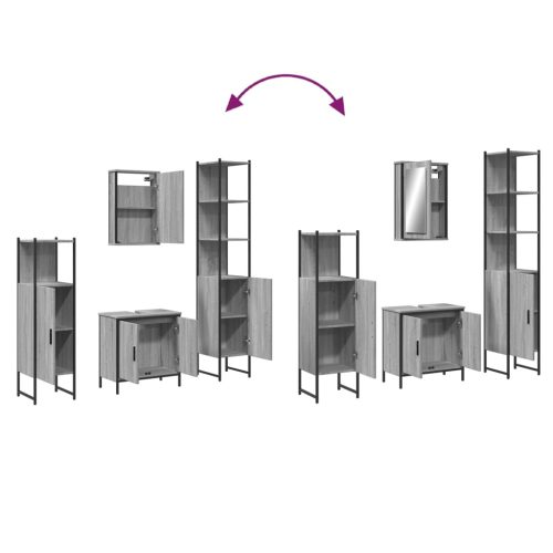  4 részes szürke sonoma színű szerelt fa fürdőszobai bútorszett