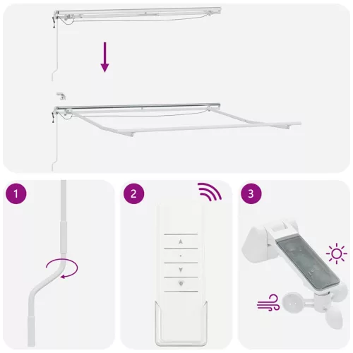  burgundi vörös automata kihúzható LED-es napellenző 300x250 cm