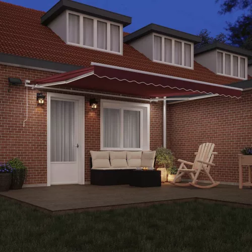  burgundi vörös kézzel kihúzható LED-es napellenző 400 x 300 cm