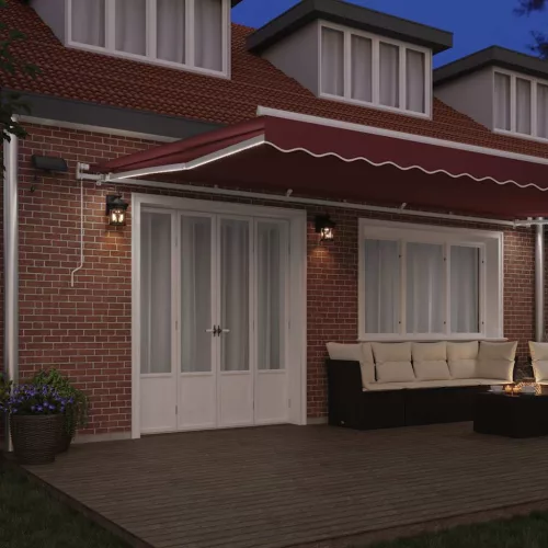  burgundi vörös kézzel kihúzható LED-es napellenző 600 x 300 cm