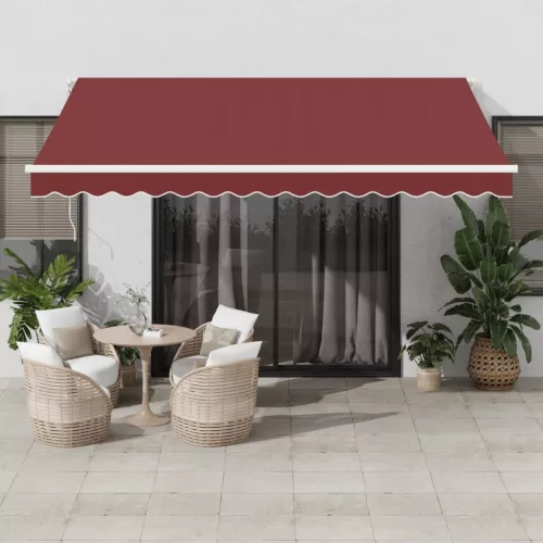  burgundi vörös kézzel kihúzható LED-es napellenző 400 x 350 cm