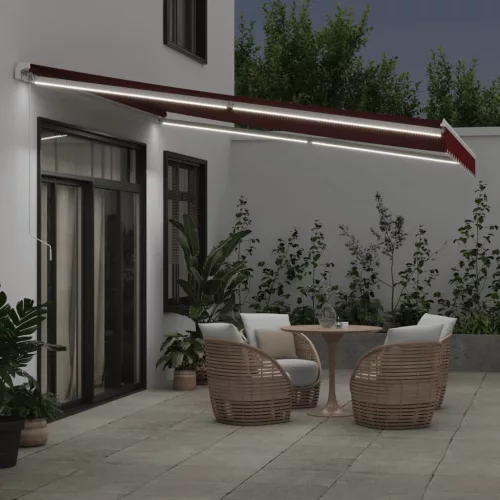  burgundi vörös kézzel kihúzható LED-es napellenző 400 x 350 cm