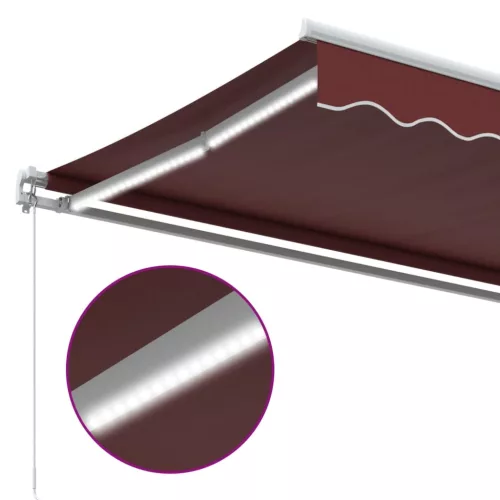  burgundi vörös kézzel kihúzható LED-es napellenző 400 x 350 cm