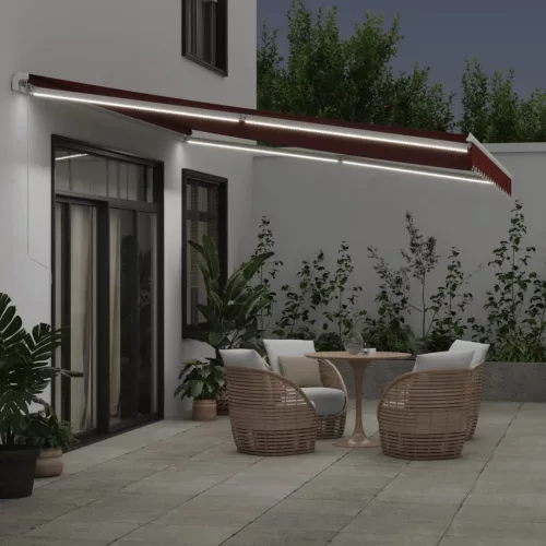  burgundi vörös kézzel kihúzható LED-es napellenző 450 x 350 cm