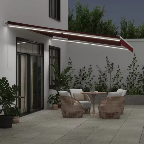  burgundi vörös kézzel kihúzható LED-es napellenző 500 x 350 cm