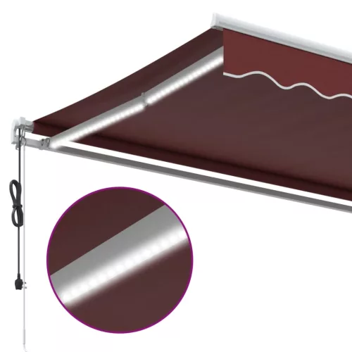  burgundi vörös automata kihúzható LED-es napellenző 500x350 cm