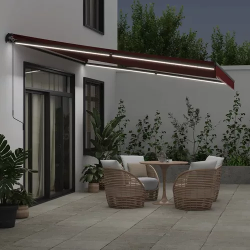  burgundi vörös kézzel kihúzható LED-es napellenző 450 x 350 cm
