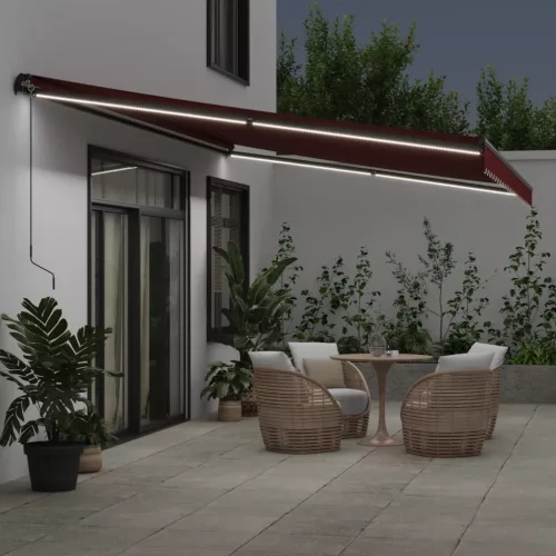  burgundi vörös kézzel kihúzható LED-es napellenző 500 x 350 cm