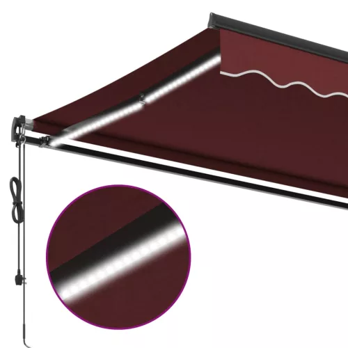  burgundi vörös automata kihúzható LED-es napellenző 500x350 cm