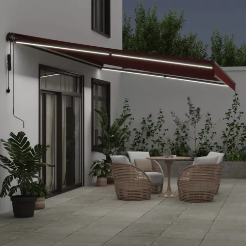  burgundi vörös automata kihúzható LED-es napellenző 600x350 cm