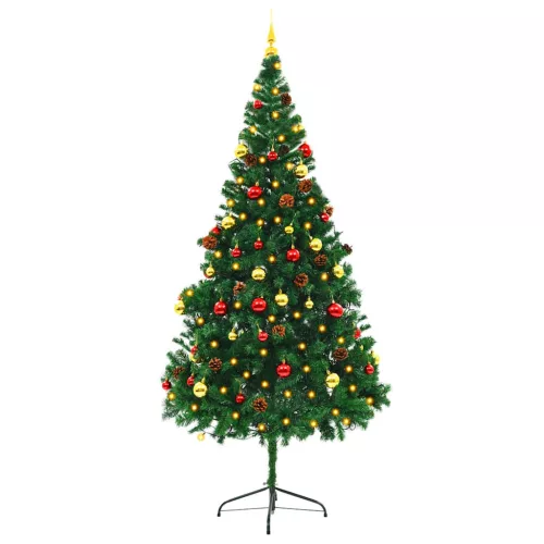  zöld megvilágított műkarácsonyfa gömbökkel 180 cm