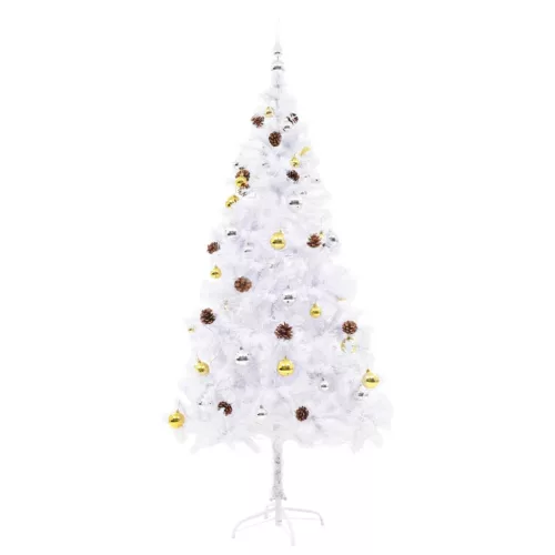  fehér megvilágított műkarácsonyfa gömbökkel 180 cm