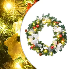  zöld PVC karácsonyi koszorú LED-ekkel 60 cm