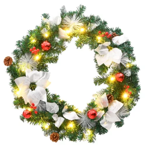  zöld PVC karácsonyi koszorú LED-ekkel 60 cm