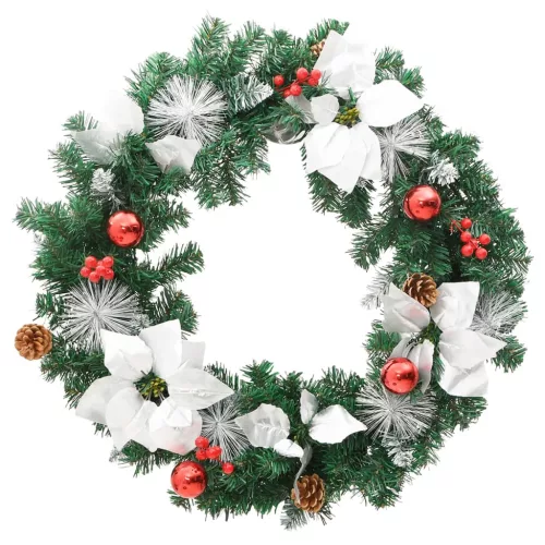  zöld PVC karácsonyi koszorú LED-ekkel 60 cm