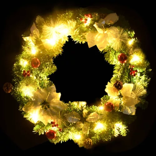  zöld PVC karácsonyi koszorú LED-ekkel 60 cm