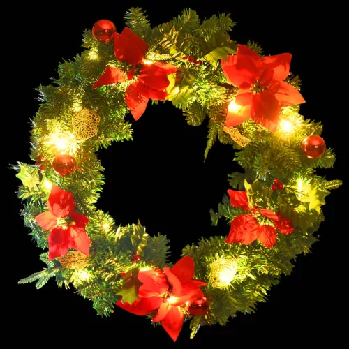  zöld PVC karácsonyi koszorú LED-ekkel 60 cm
