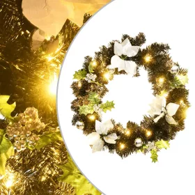  fekete PVC karácsonyi koszorú LED-ekkel 60 cm