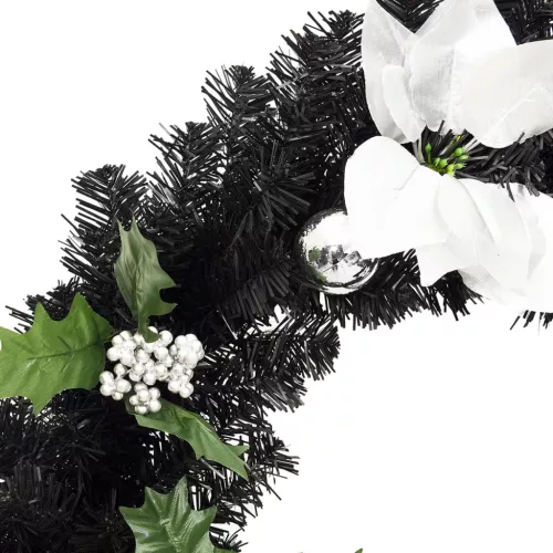  fekete PVC karácsonyi koszorú LED-ekkel 60 cm