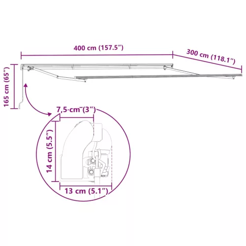 burgundi vörös kézzel kihúzható napellenző 400 x 300 cm