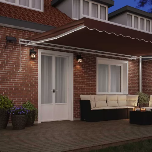  barna kézzel kihúzható LED-es napellenző 500 x 300 cm