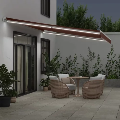  barna kézzel kihúzható LED-es napellenző 500 x 350 cm